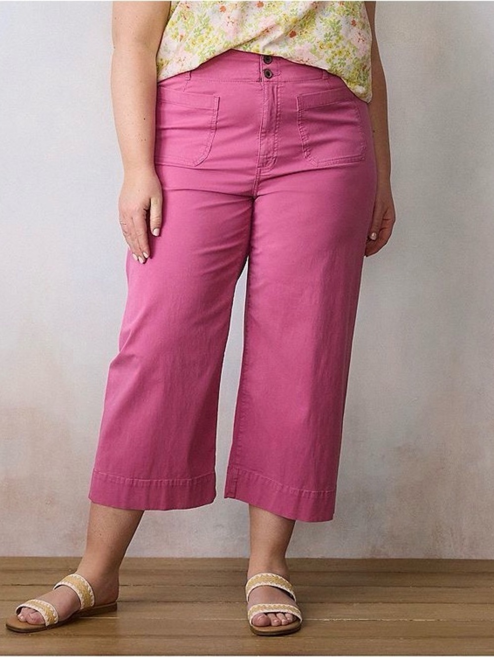 Lauren Conrad High-Waist Wide Leg Cropped Pants in hot pink 18
